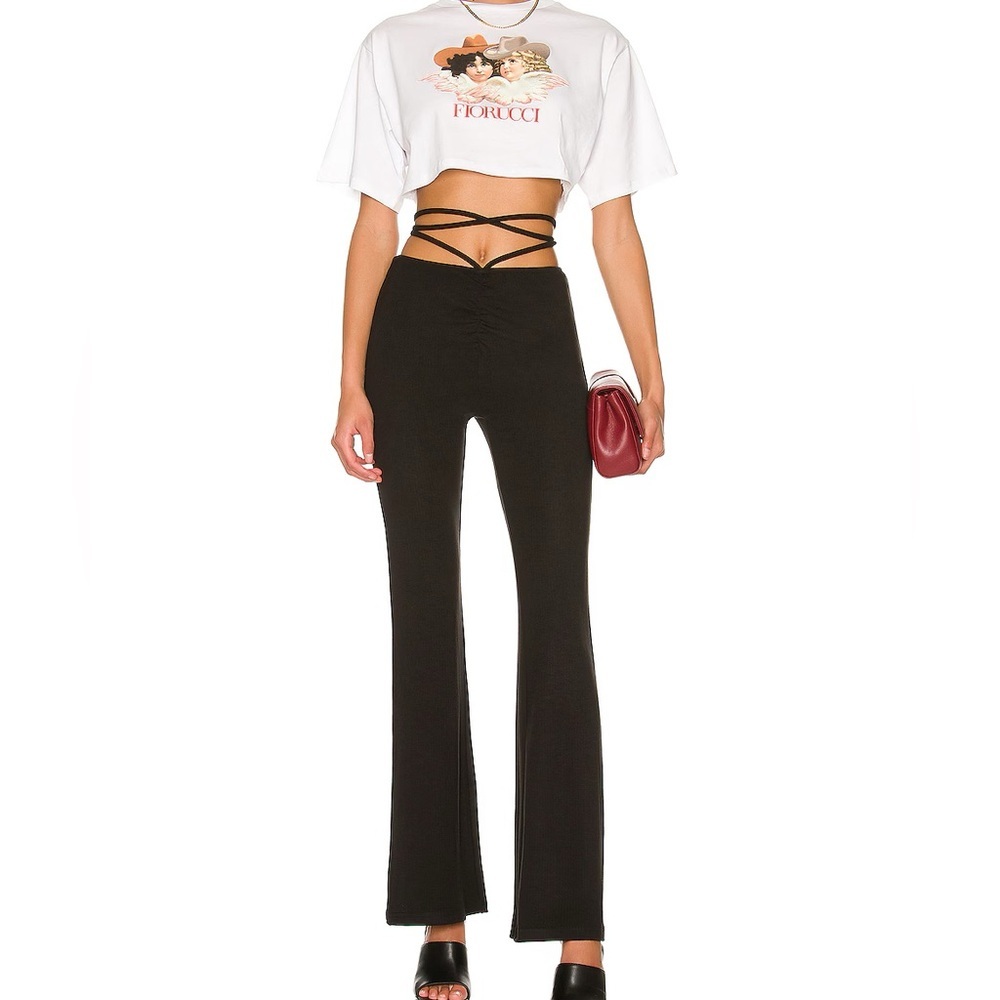 Superdown NWT Regan tie strap jersey pant size XL black stretchy - revolve